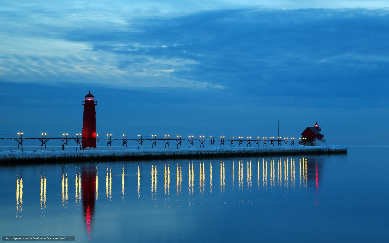 Wallpaper Lake Michigan Night Lighthouse Desktop