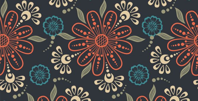 Pattern Floral Orange Blue Flowers Abstract Wallpaper HD Image