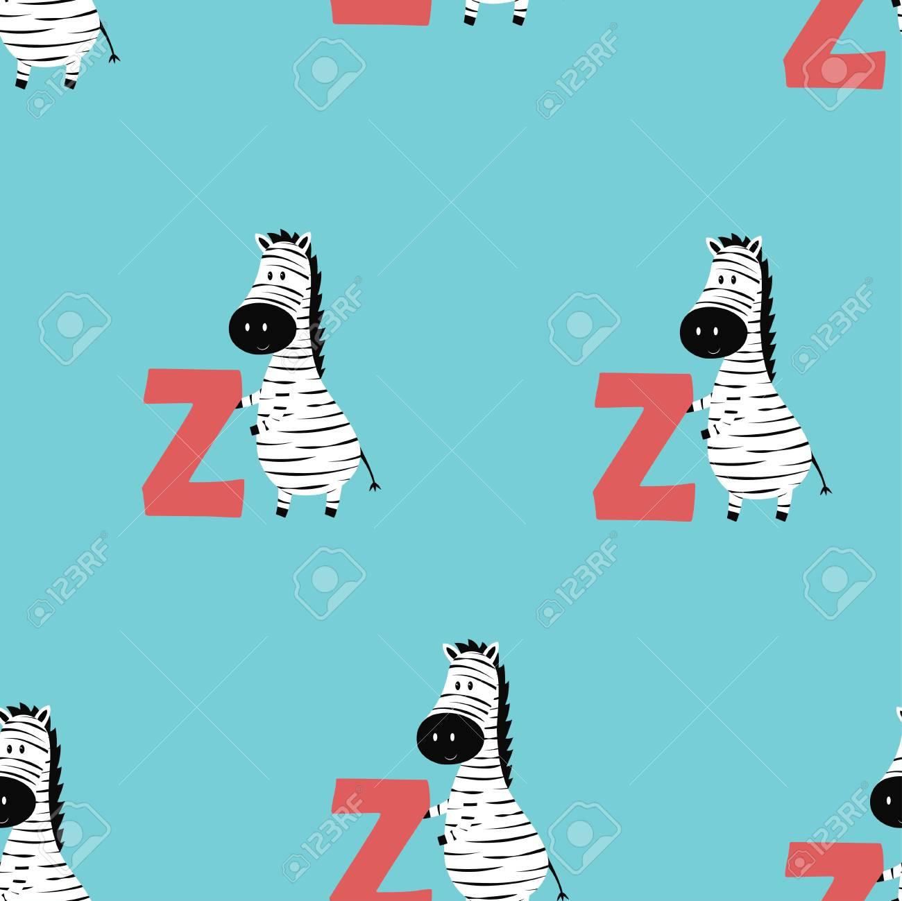 Vector Cute Kids Animal Alphabet Pattern Letter Z For Zebra