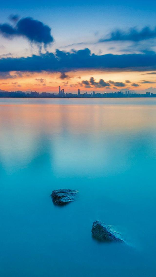 Free download City Calm River Nature Blue Sunset iPhone Wallpapers
