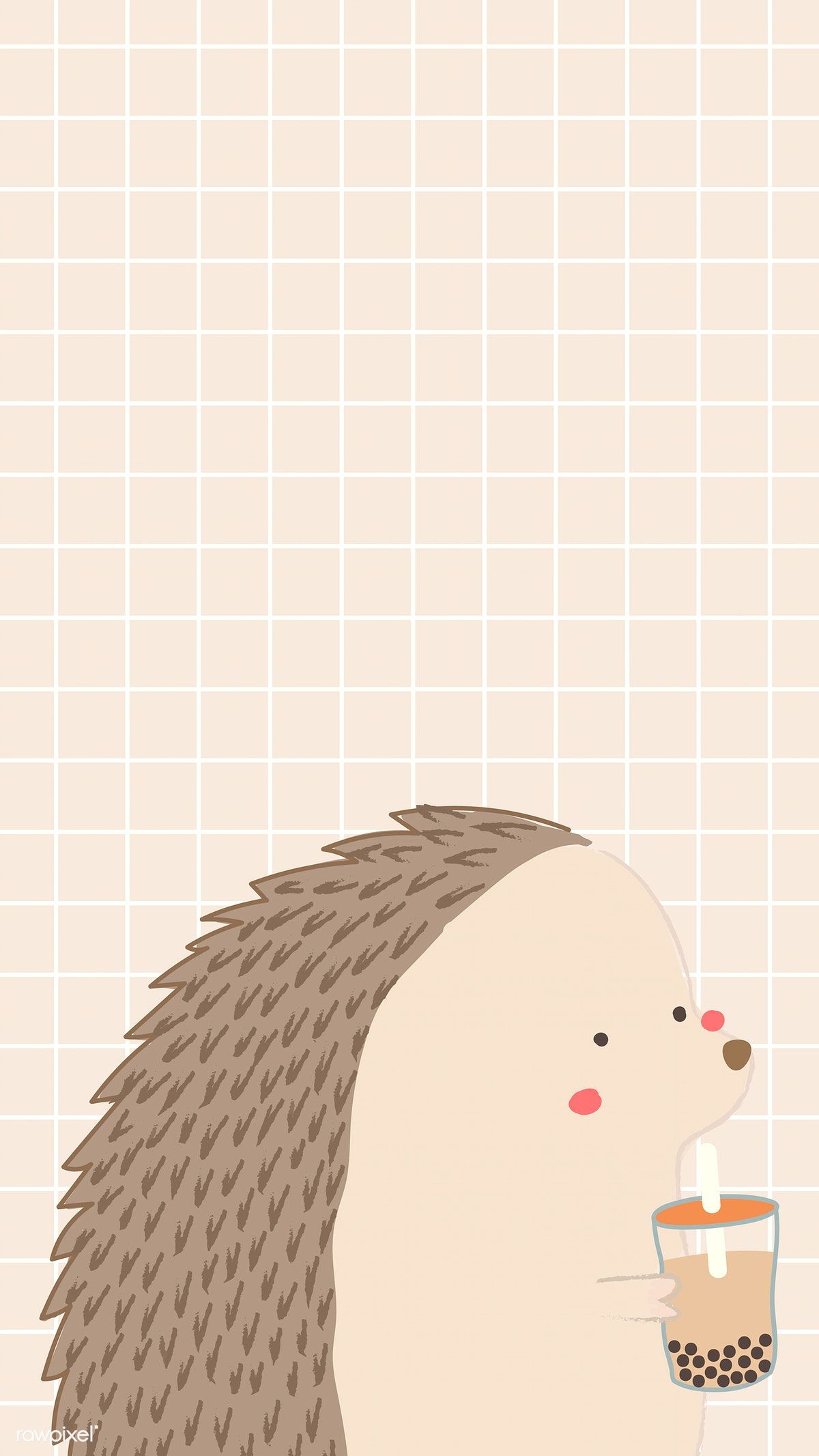 Cute porcupine drinking bubble tea mobile phone wallpaper vector