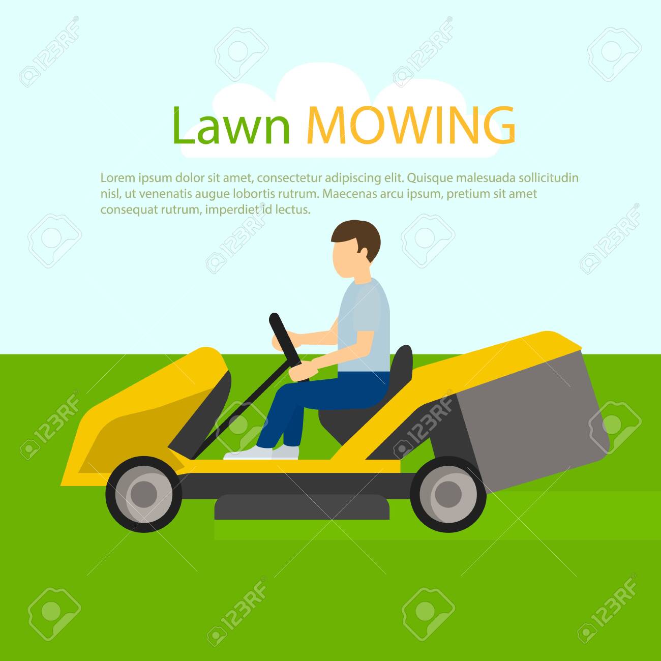 Tractor Lawn Mowing Concept Background Flat Illustration Of