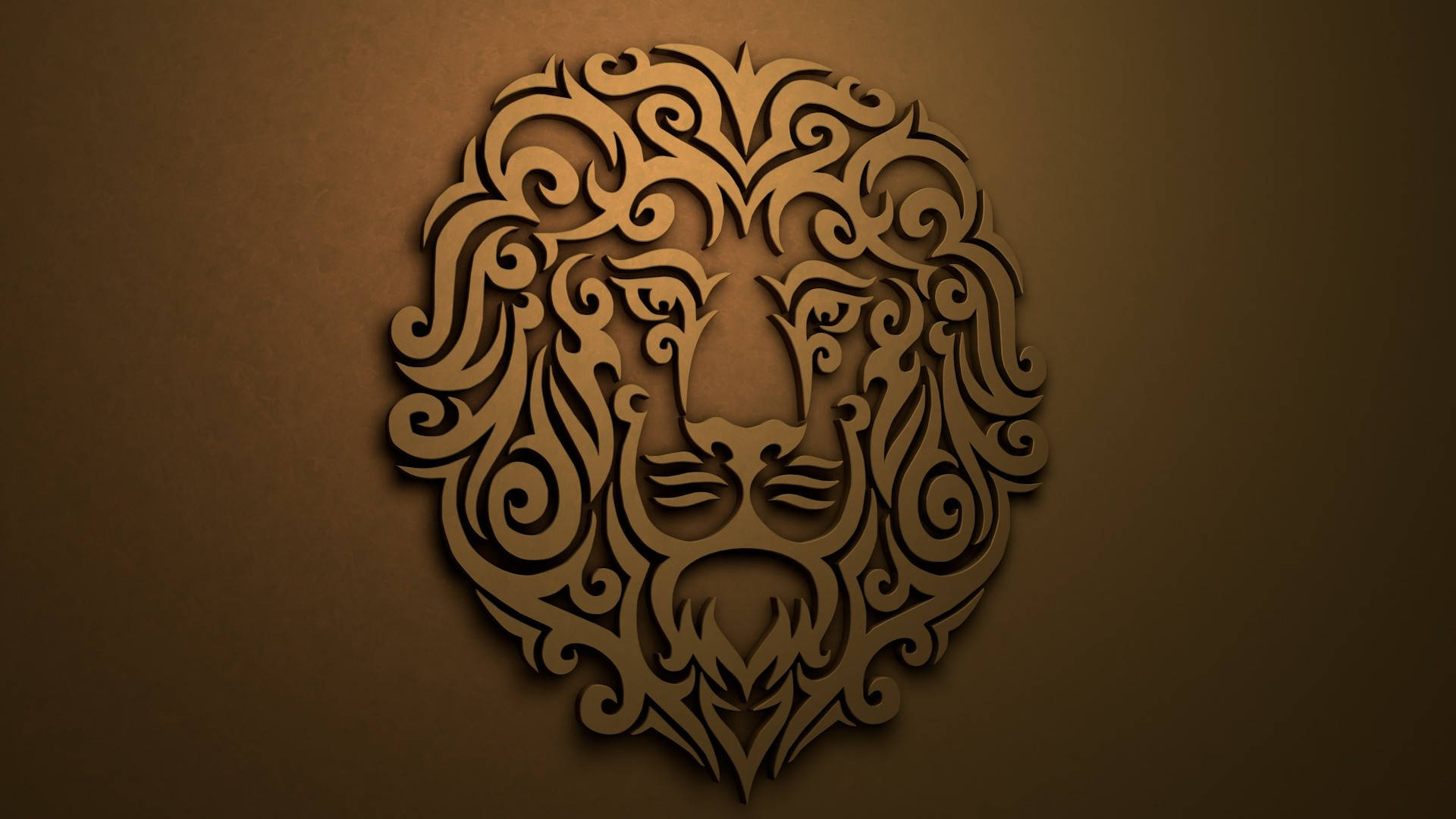 Lion Head Brown Wall Sculpture Wallpaper