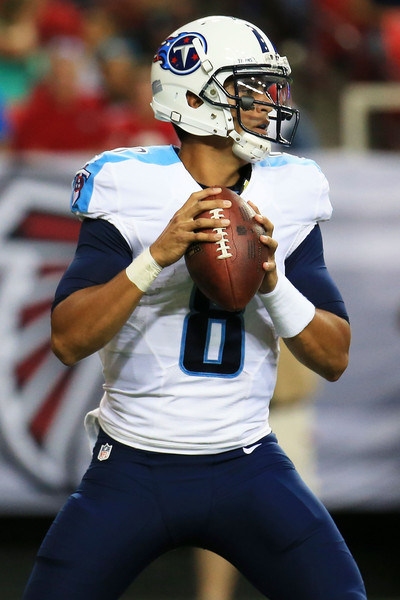 Marcus Mariota Of The Tennessee Titans Drops Back To