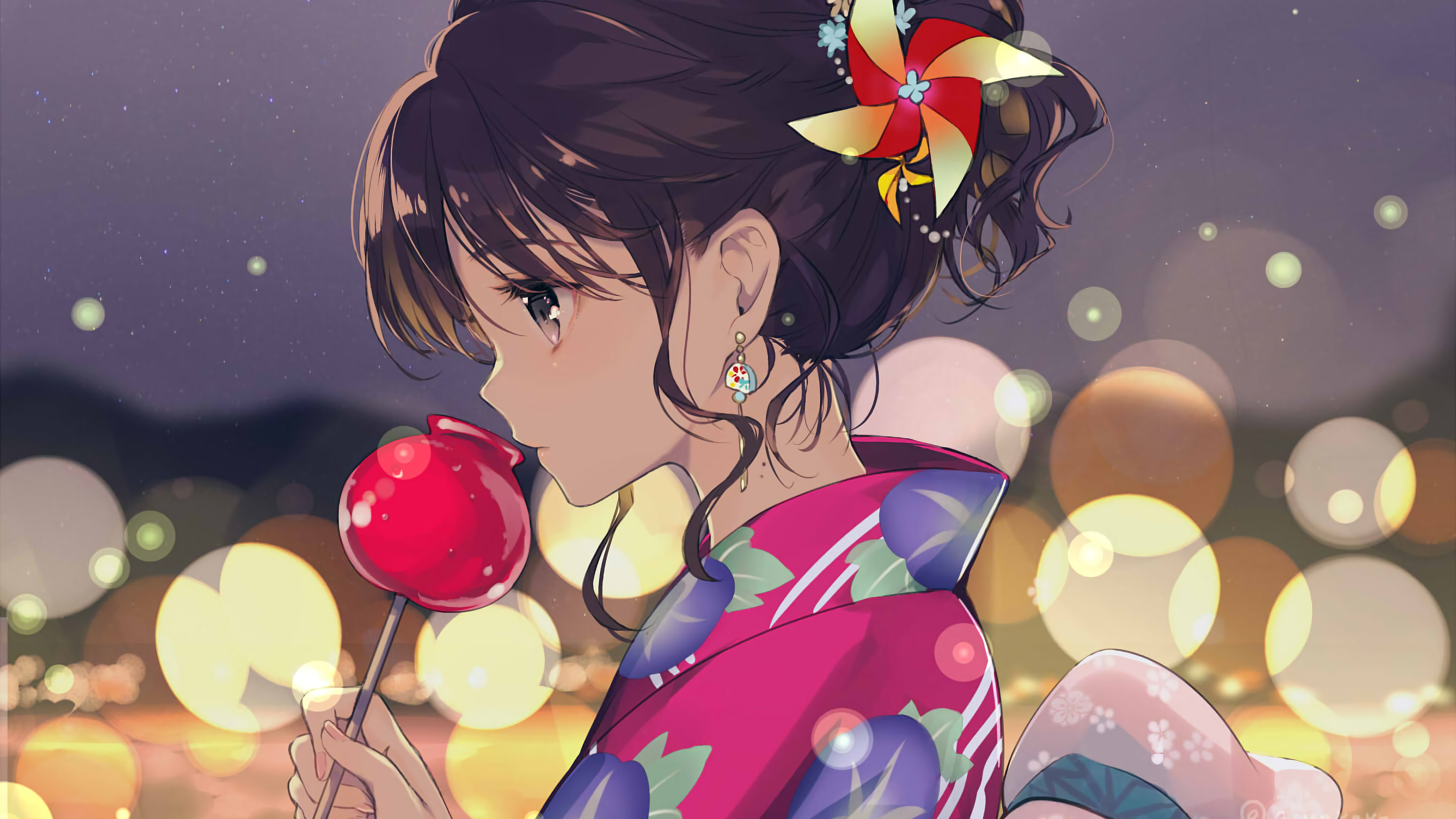 Anime Girl Kimono Festival 4k Wallpaper