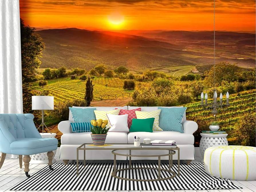 Wall Mural Tuscany Landscape With Vineyards At Sunset Chianti