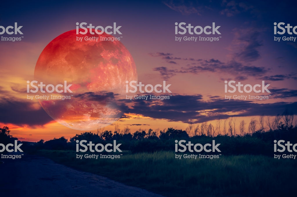 Landscape Of Sky With Bloodmoon At Night Serenity Nature