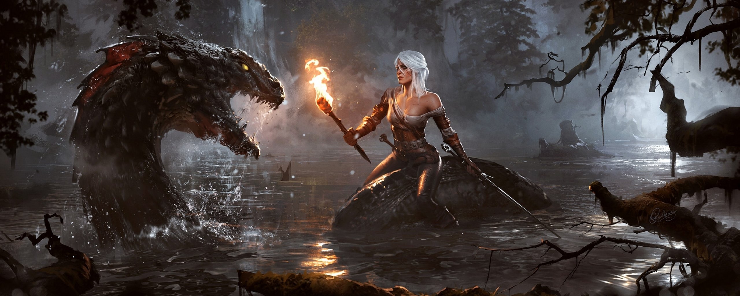 witcher Wild Hunt Fantasy Action Fighting Warrior Dark