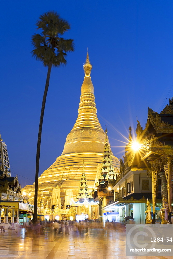 Sunset At Shwedagon Pagoda In Stock Photo
