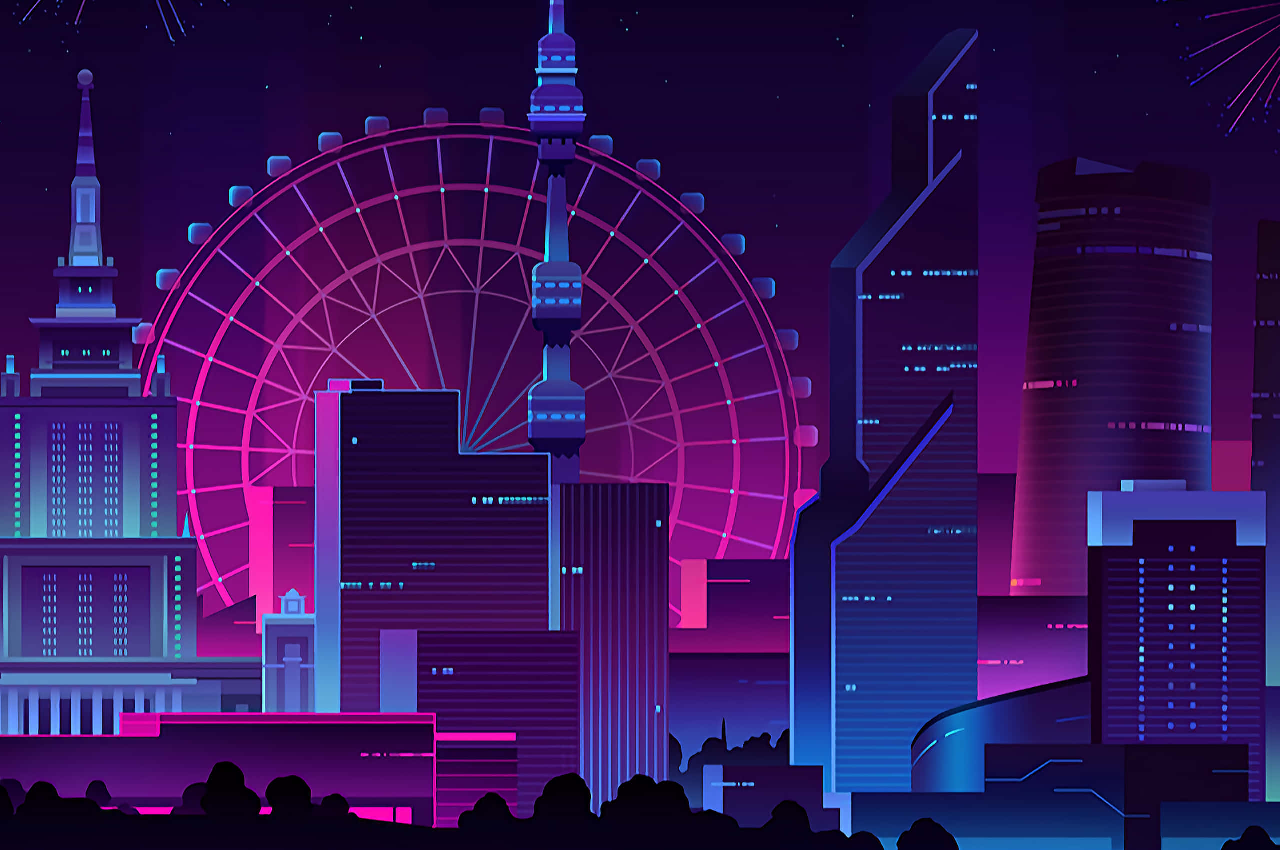Pixel Art Beauty Of A City Lights Up The Night Wallpaper