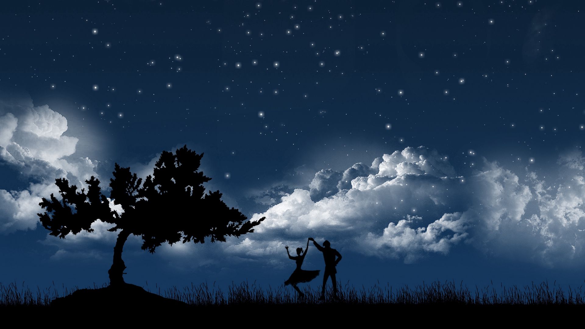 Wallpaper Couple Dance Sky Night Tree