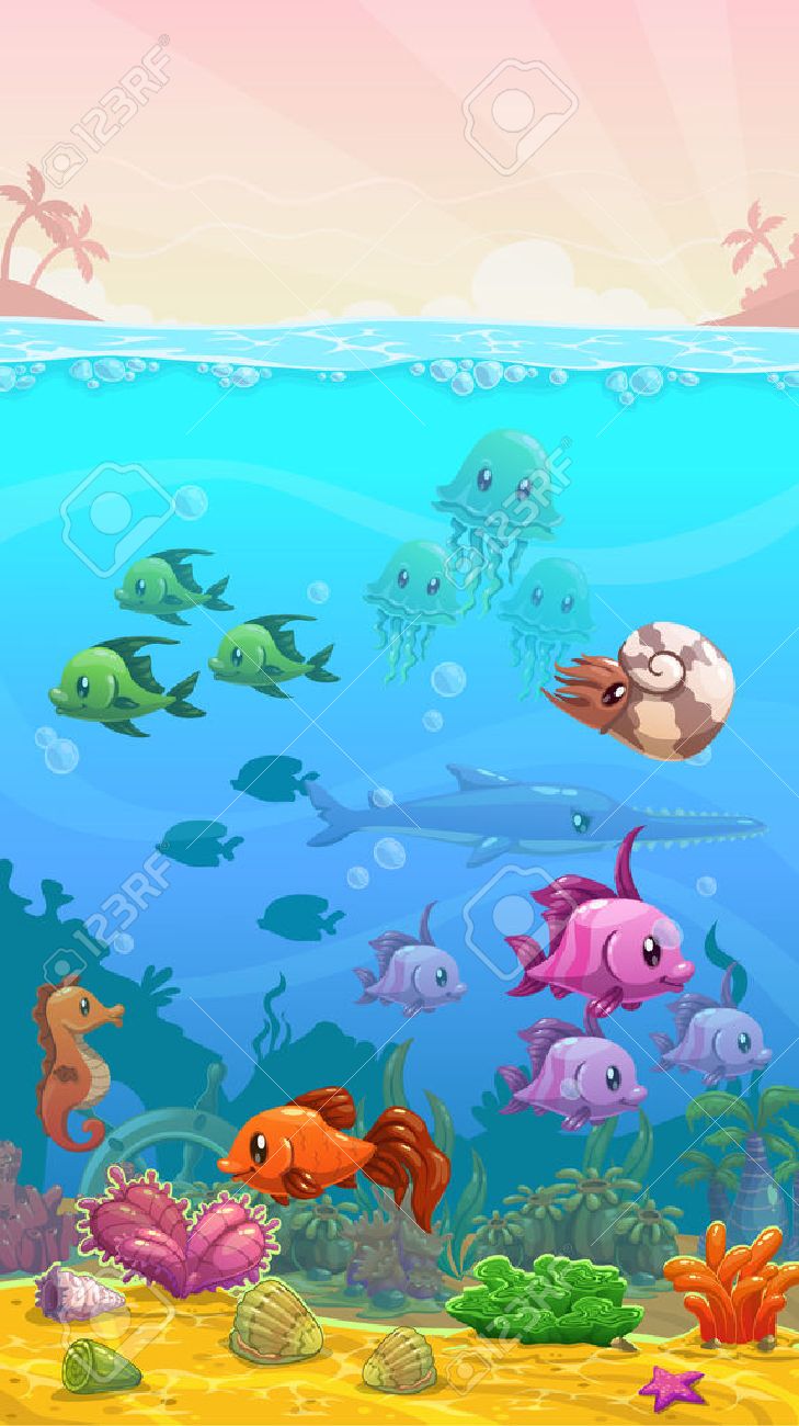 Vector Cartoon Underwater Tropical Illustration Vertical