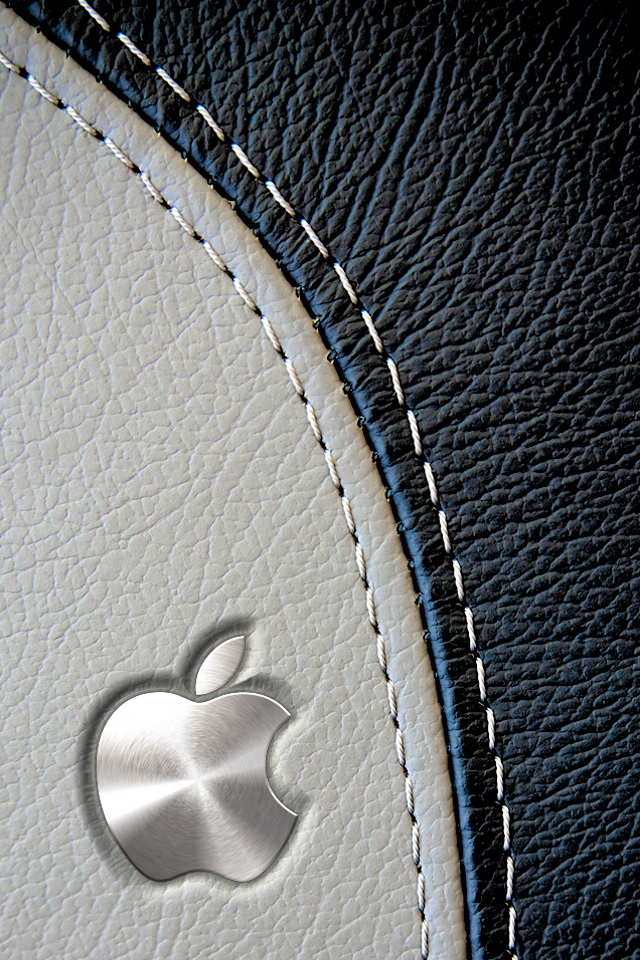 Metal Apple Logo On Leather Background Wallpaper iPhone