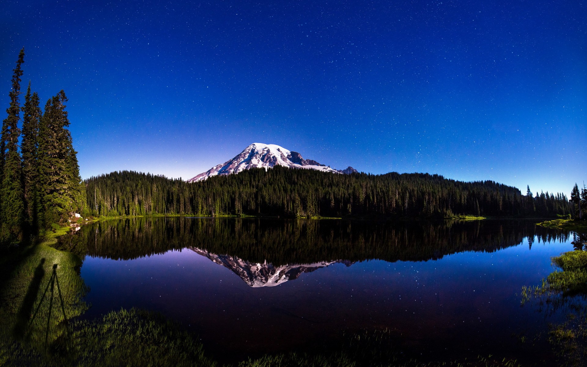 Lake Mountain Summer Nature Landscape Reflection Trees Forest Stars