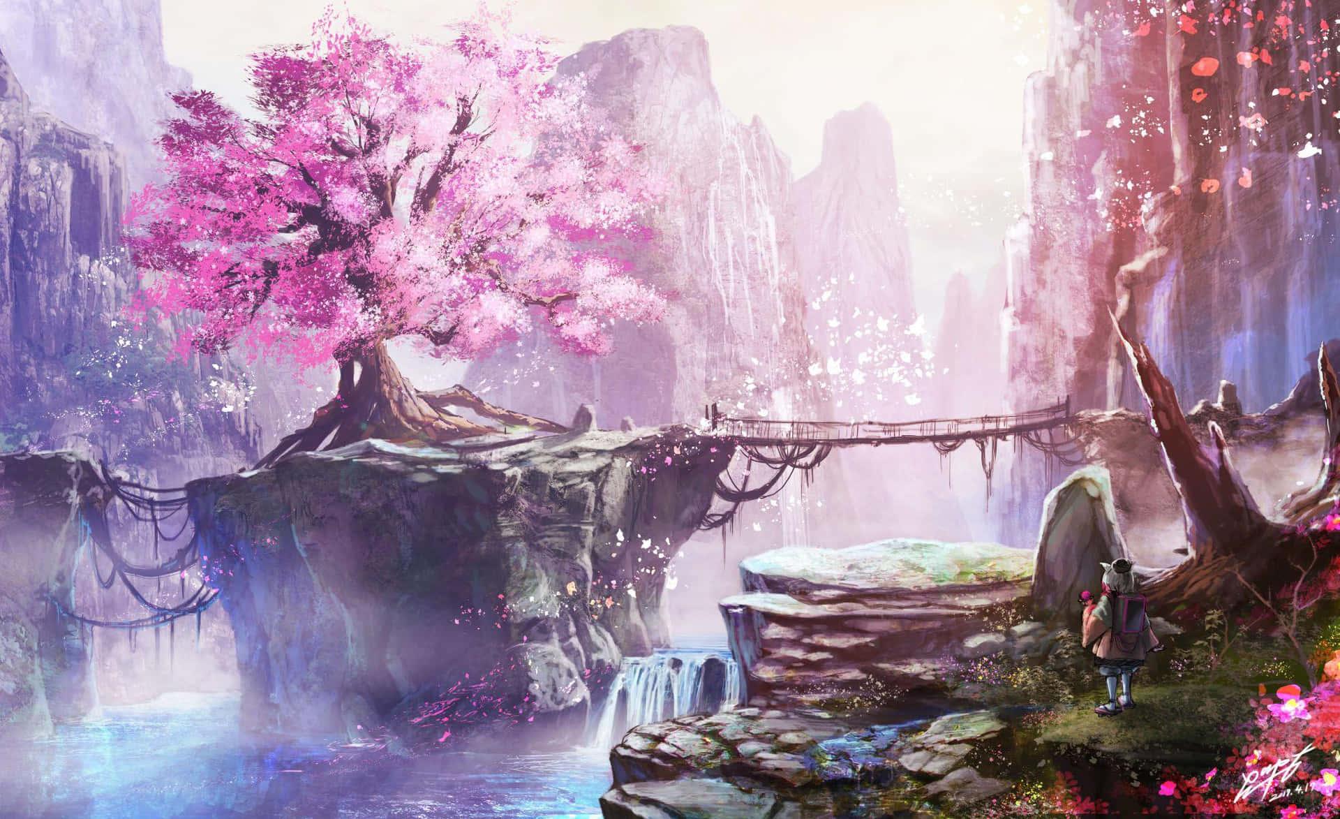Waterfalls And A Cool Japanese Tree Wallpaper