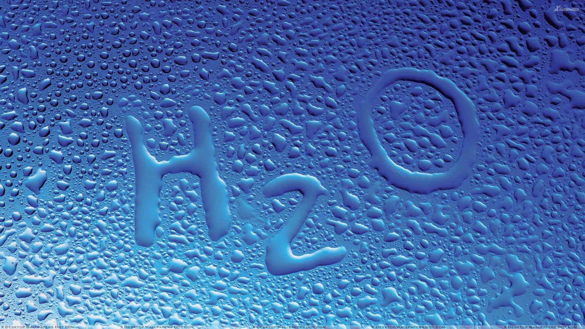 H2o Water Drops On Blue Background