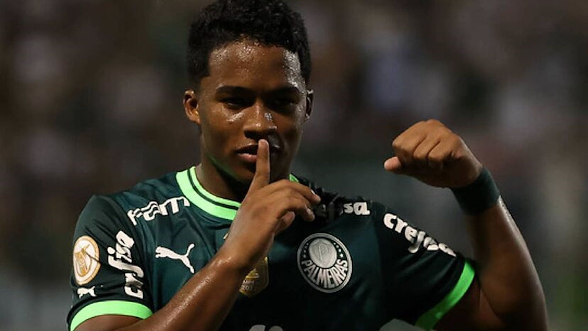 Endrick Felipe of Palmeiras making a gesture