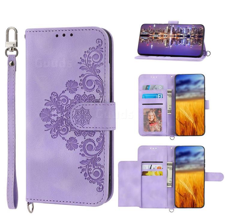 Skin Feel Embossed Lace Flower Multiple Card Slots Leather Wallet