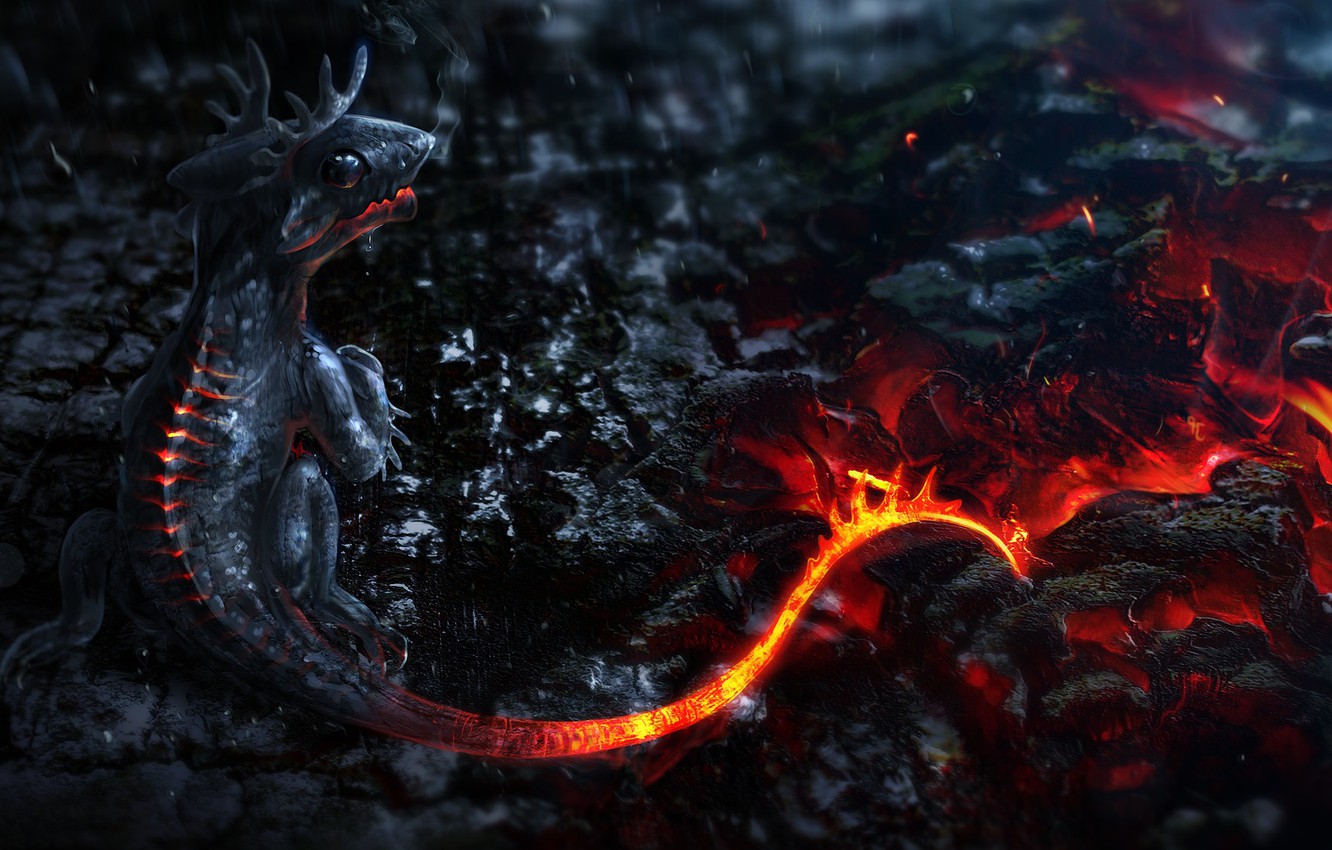 Wallpaper Fire The Volcano Fantasy Dragon