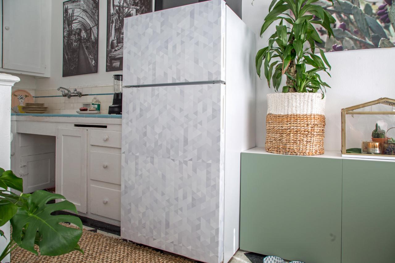 How To Cover A Refrigerator With Removable Wallpaper Hgtv