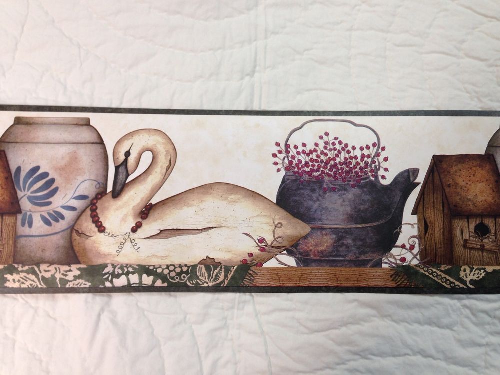 Free download Country GOOSE Crocks Birdhouse and Berry Wallpaper Border