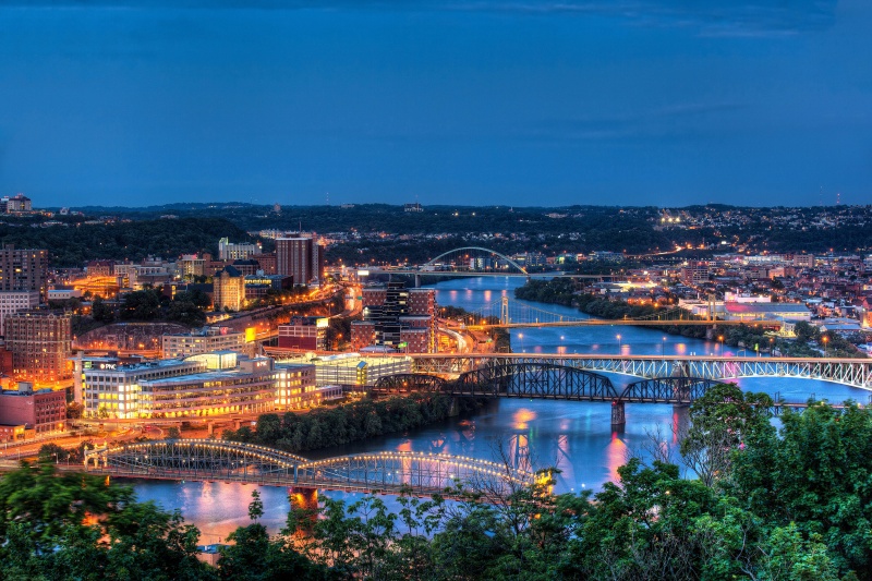 Wallpaper Bridges Evening Pittsburgh Pennsylvania Usa