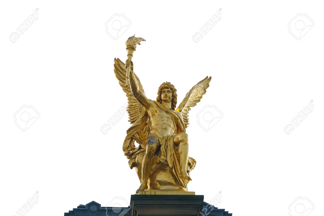 Golden Statue Of Eros Dresden Saxony Germany Isolated On White