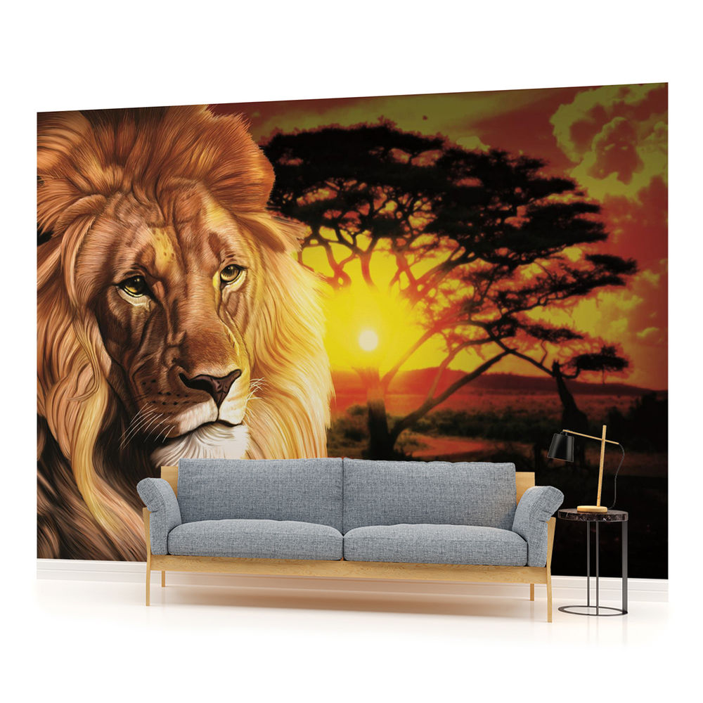 Lion Landscape Sunset Photo Wallpaper Wall Mural Room 433ve
