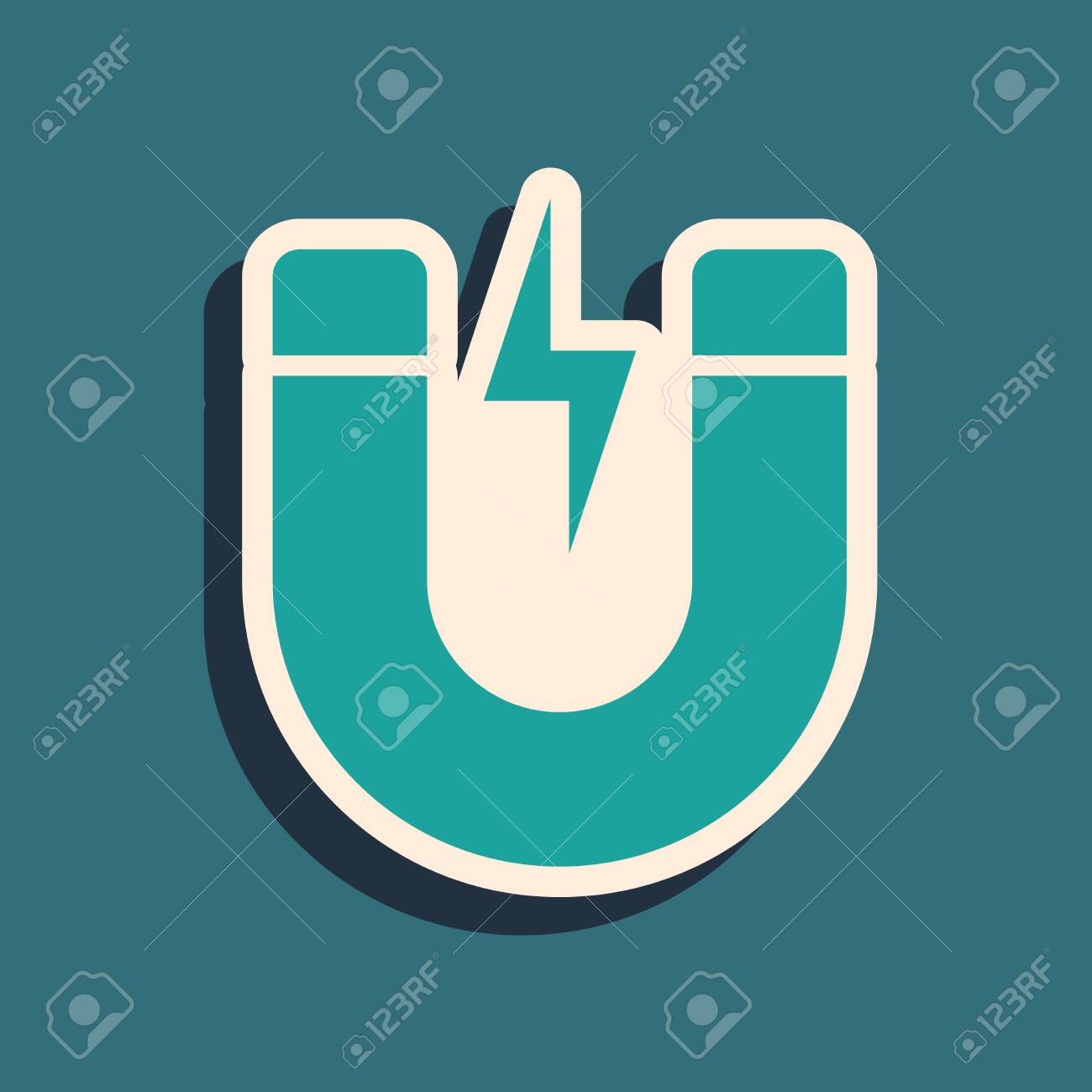 Green Mag With Lightning Icon Isolated On Blue Background