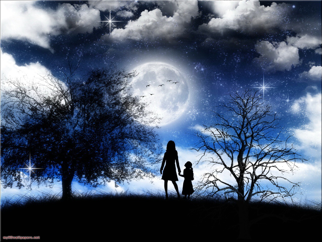 Wallpaper Moon Romantic Moonlight Sky At Night Background