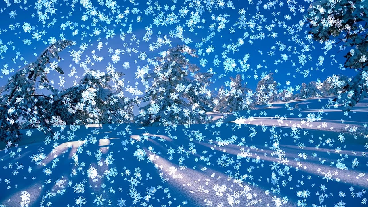 snow on your desktop blue sky trees covered with snow animated falling 1280x720
