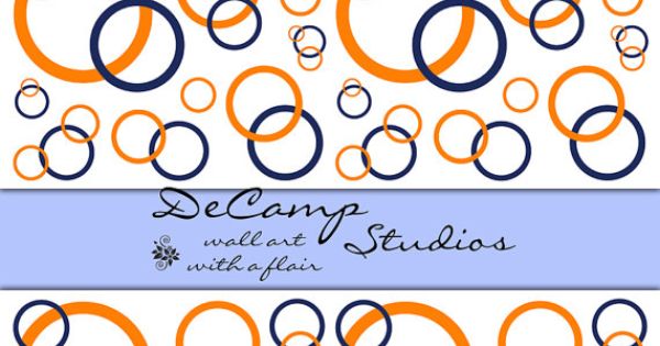 Navy Blue and Coral Orange Circle wallpaper border wall decals for
