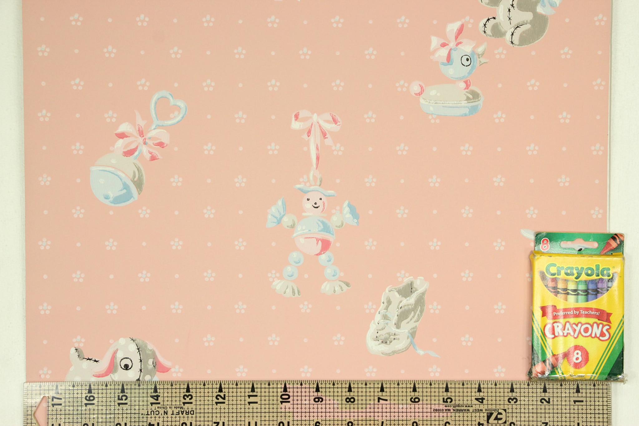 1940s Vintage Wallpaper Pink Nursery Baby Rattle Rosie S