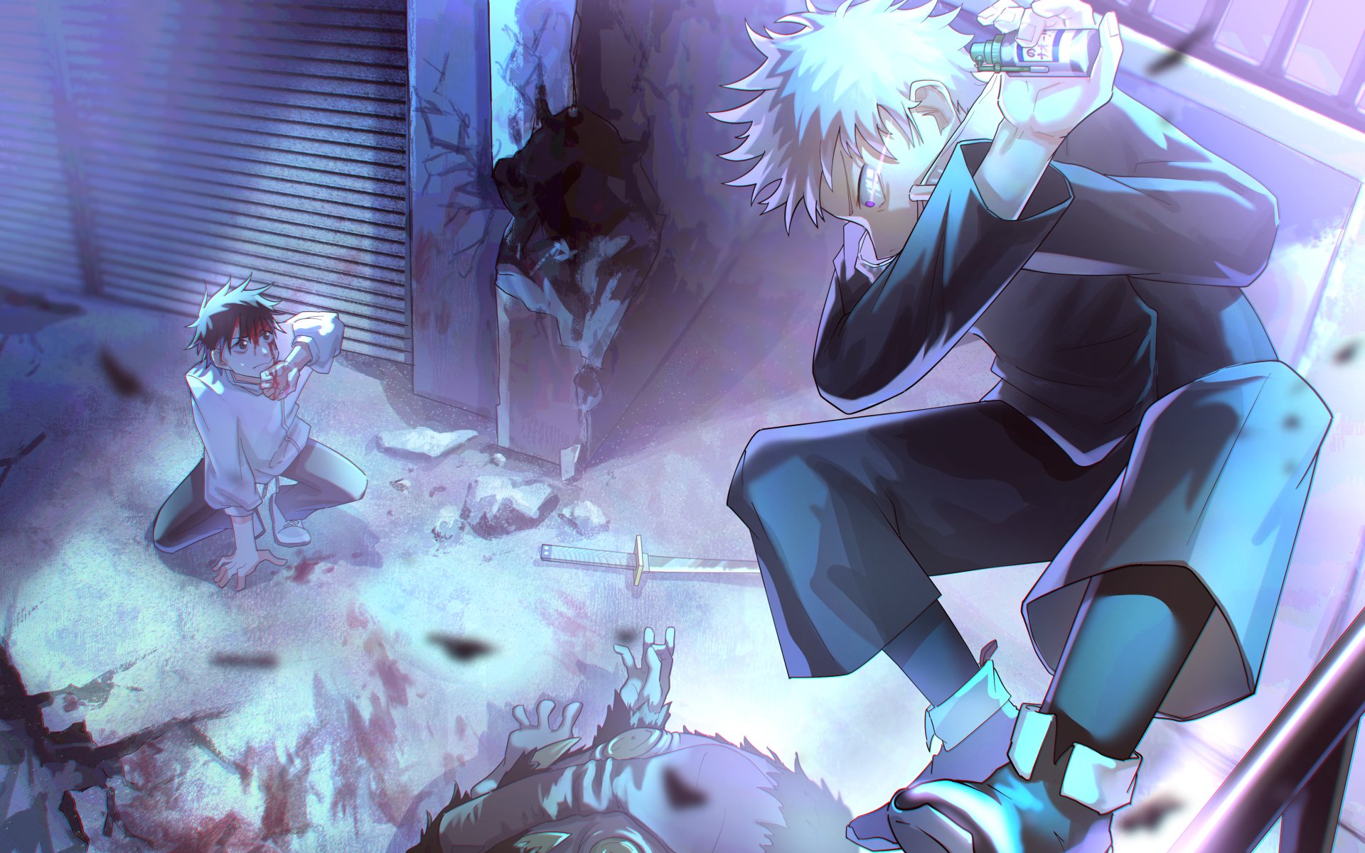 School Uniform Purple Eyes White Hair Toge Inumaki Black Wallpaper