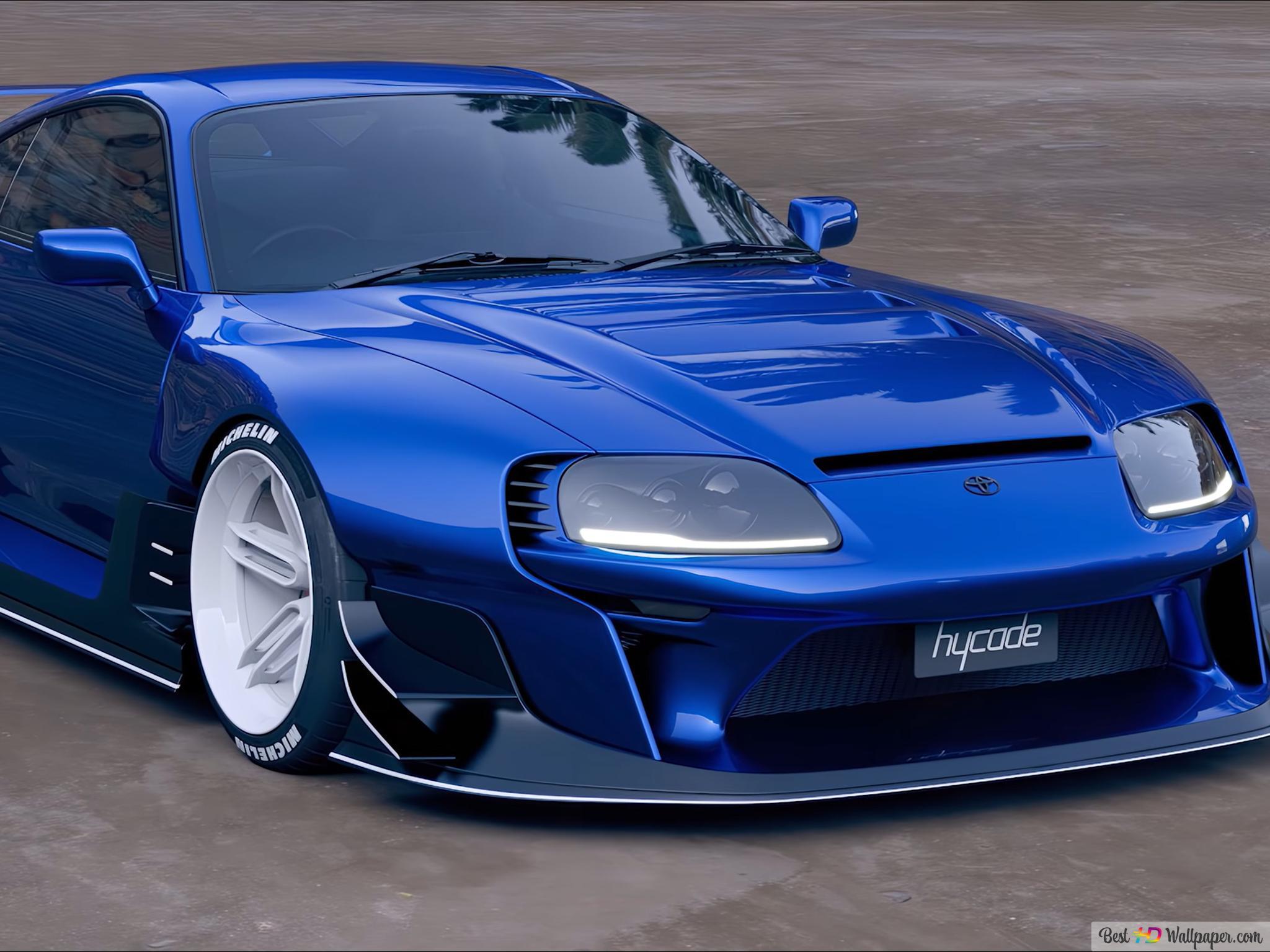 Blue toyota supra mk4 with bady kit applied 4K wallpaper download