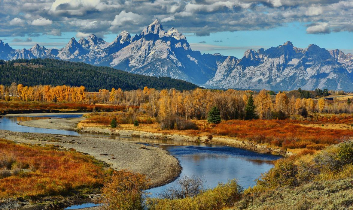 River Grand Teton National Park USA Wyoming autumn mountains