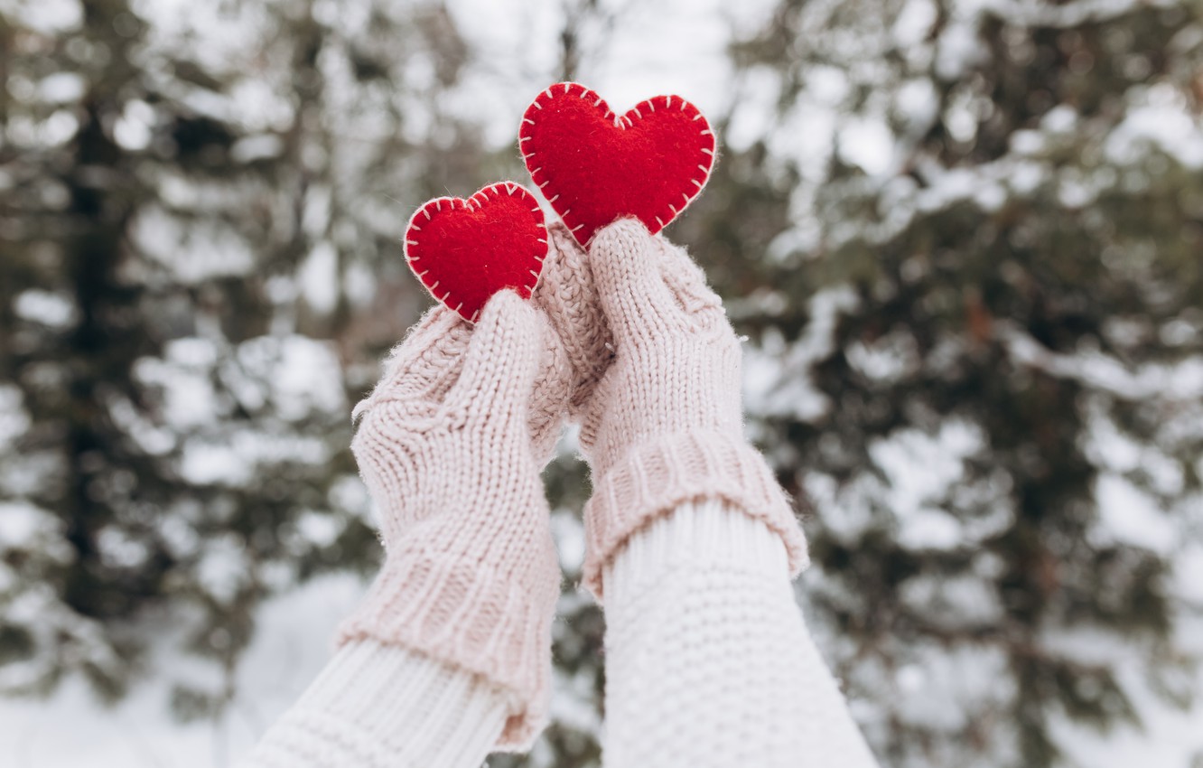 Wallpaper Winter Snow Love Heart Mittens