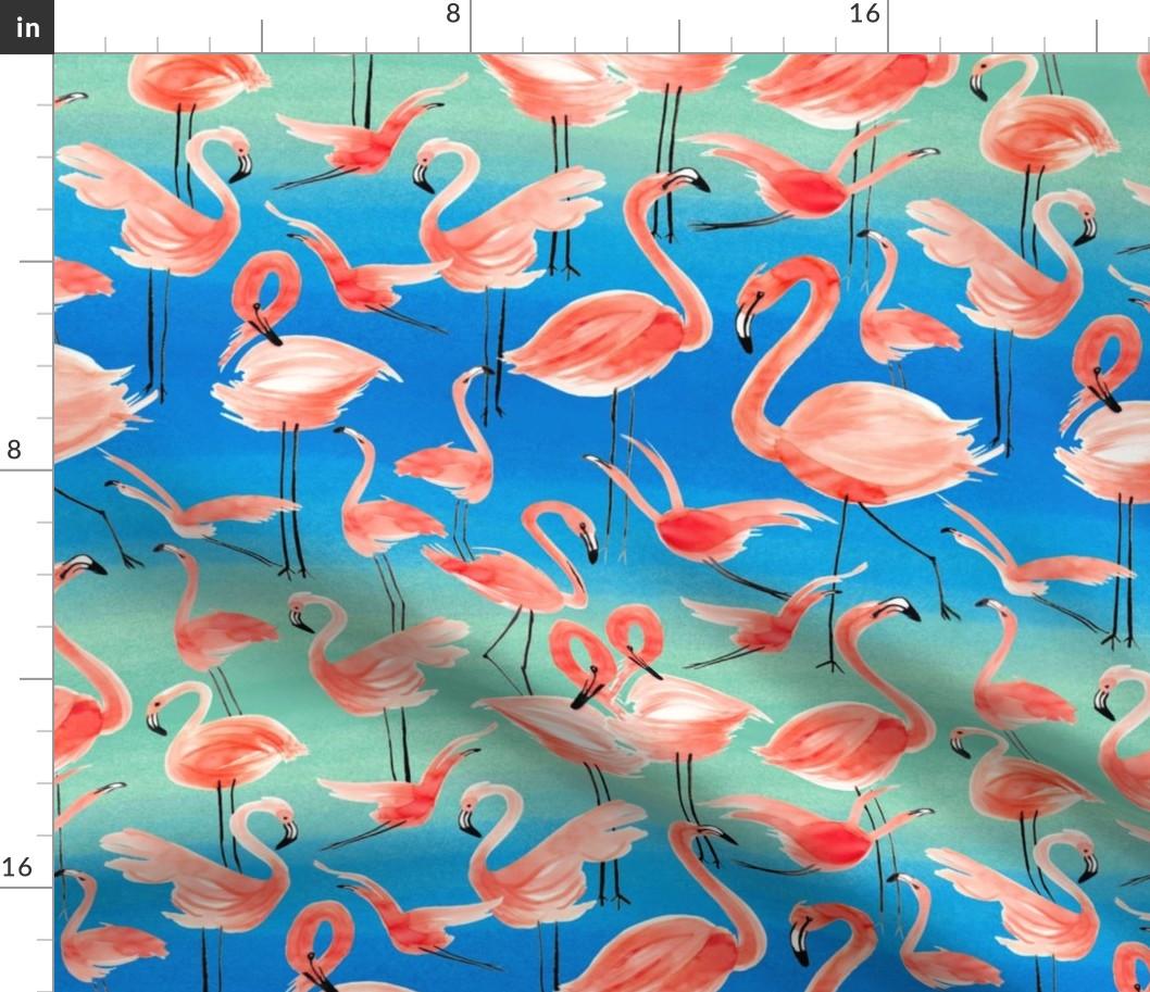 Summer flamingo sunset Safari wallpaper Fabric Spoonflower