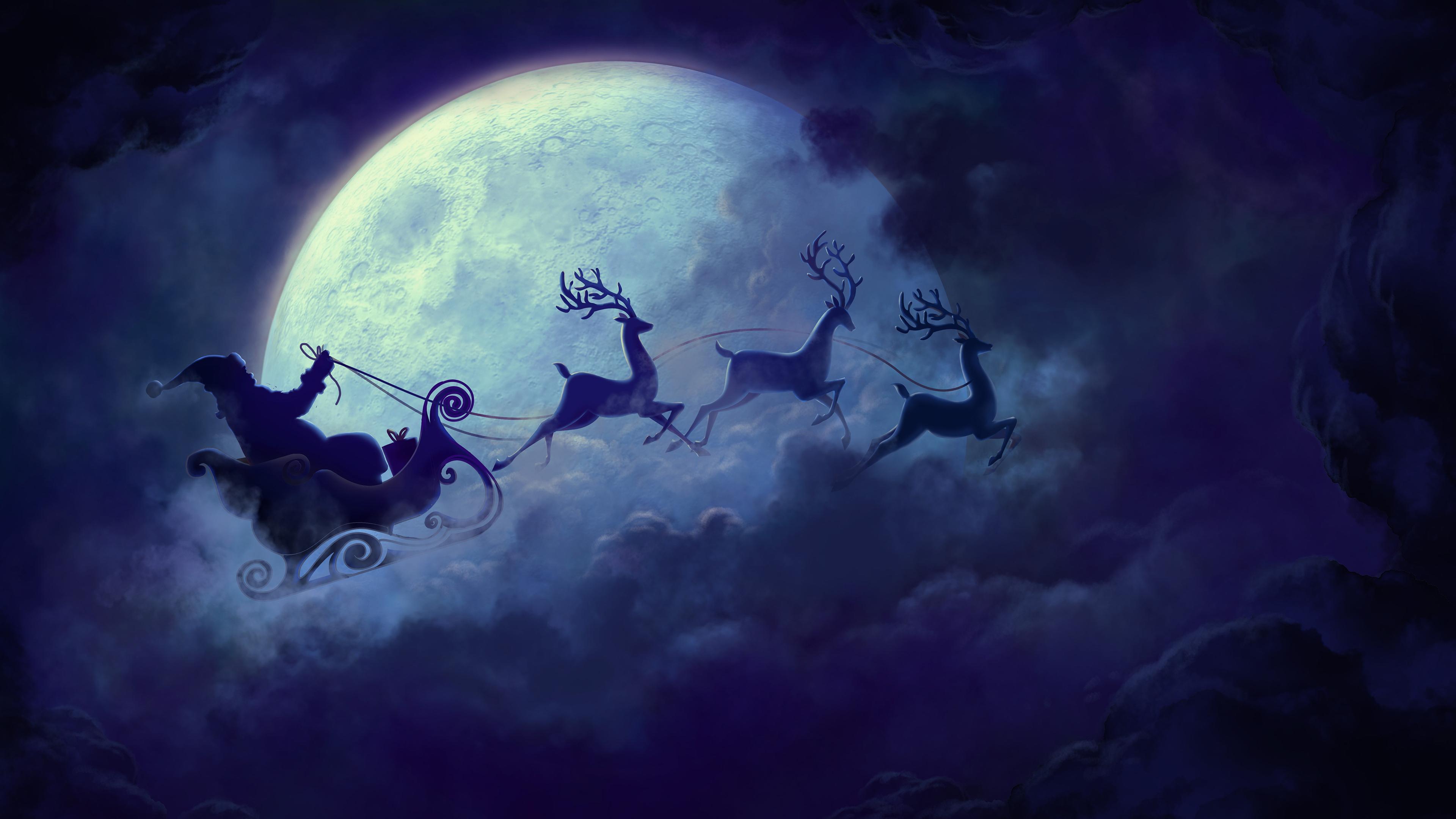 Santa Claus Raindeer Sleigh Silhouette Christmas Wallpaper iPhone
