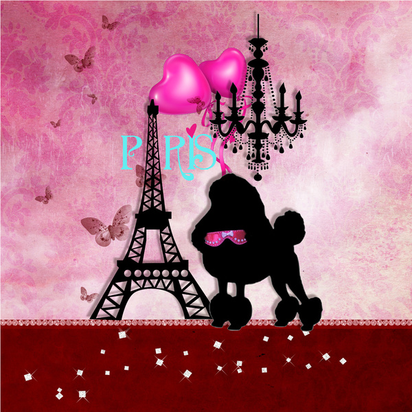Paris Girly Chic Poodle Eiffel Tower Damask Art Print By Trend