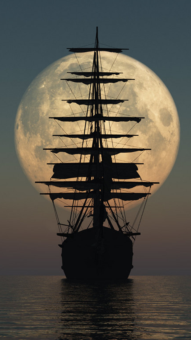Pirate Ship Moon iPhone Wallpaper