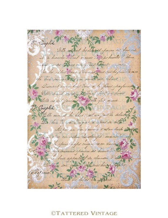 French Script Poem Antique Wallpaper Collage By Tatteredvintage