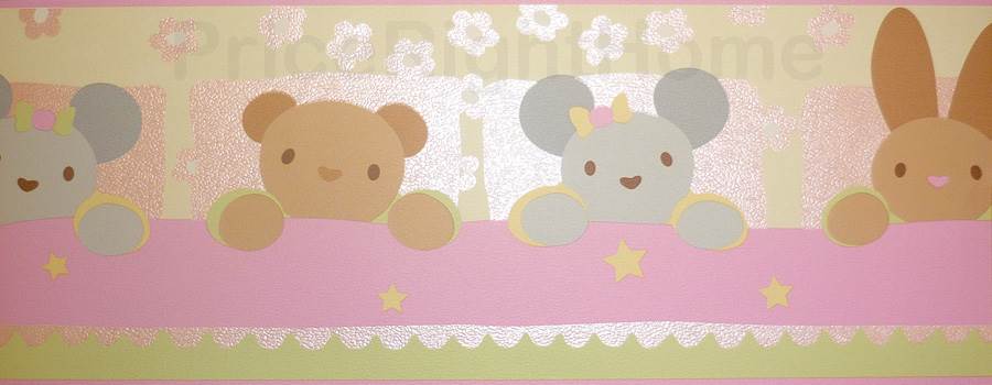 Details about RABBIT BEAR PINK WALLPAPER BORDERS NEW SEALED 5m
