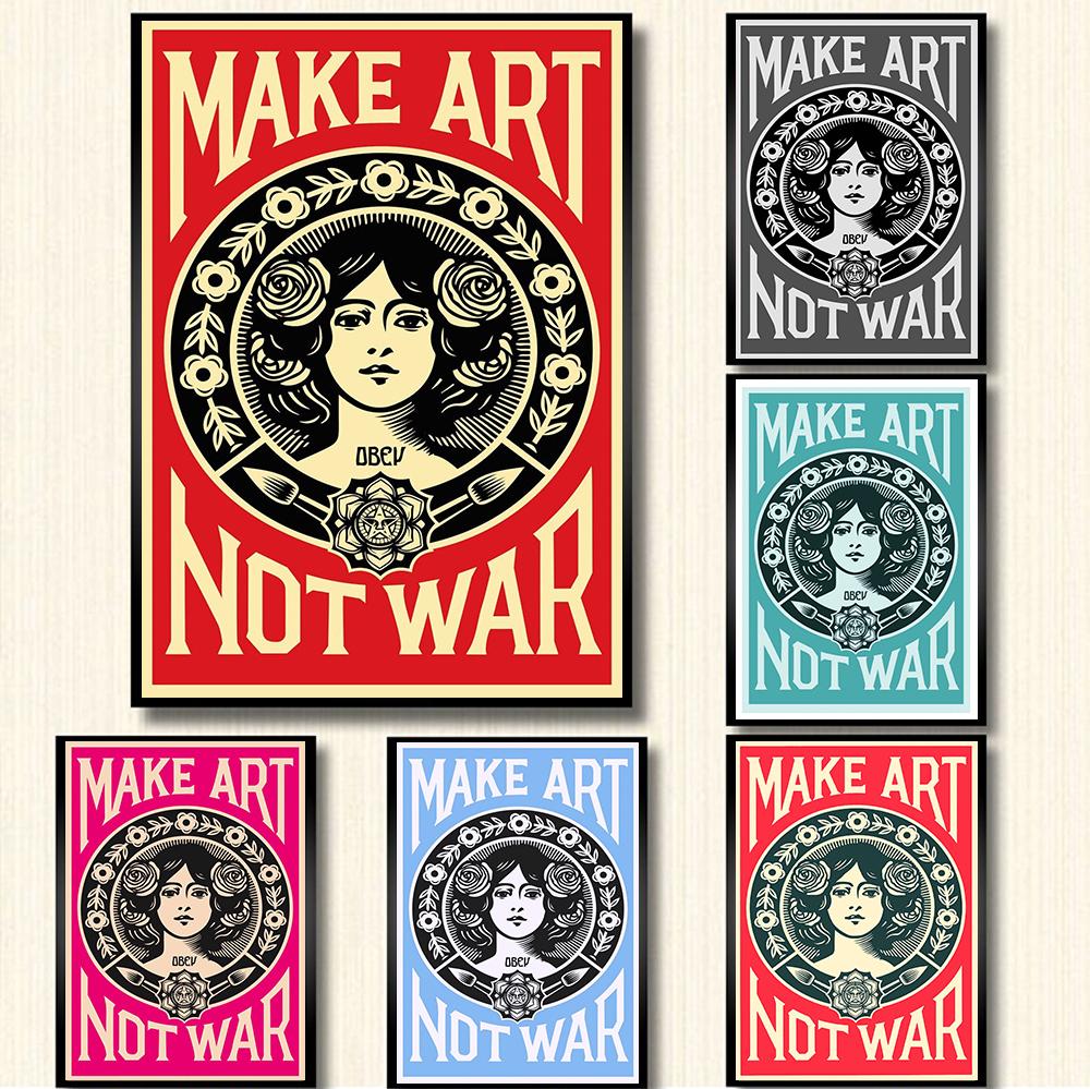 Make Art Not War Pop Quote Vintage Classic Blue Teal Poster