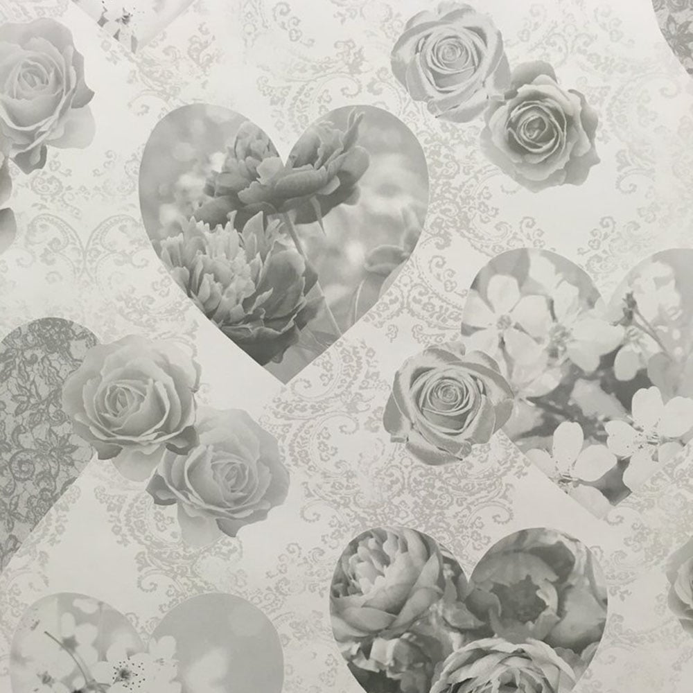 Fine Decor Novelty Heart Wallpaper Grey Fd41914 From