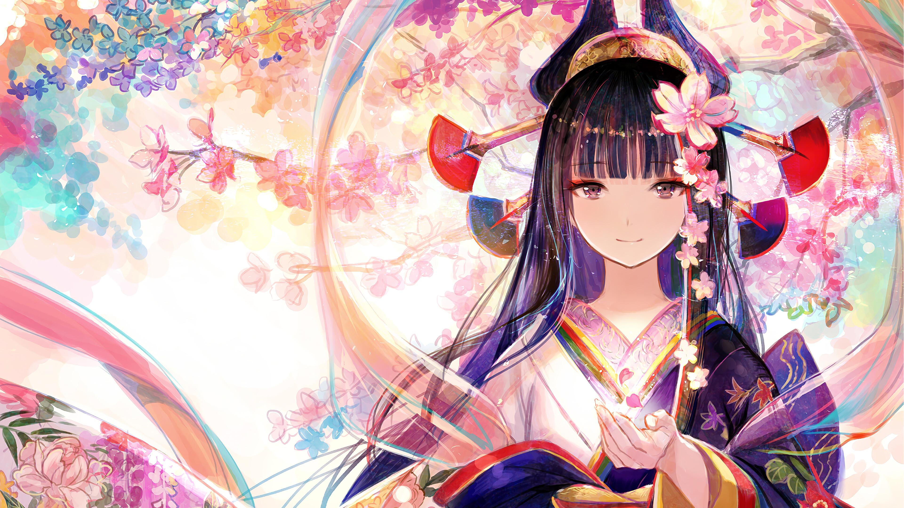 Anime Girl Beautiful Kimono 4k Wallpaper