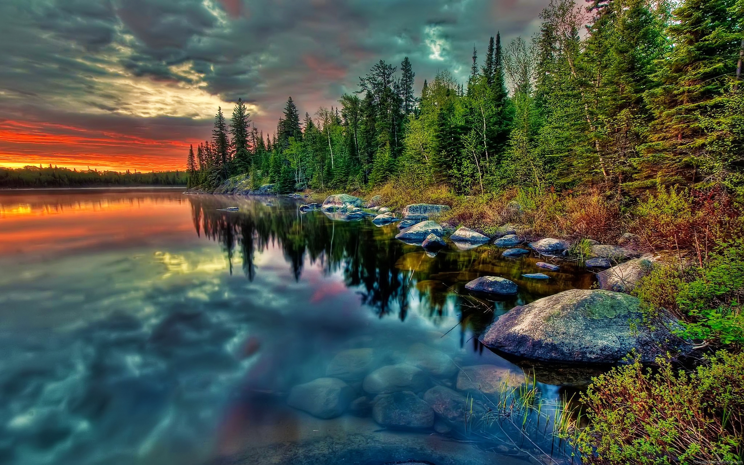 Forest Lake Sunset HD Wallpaper Res