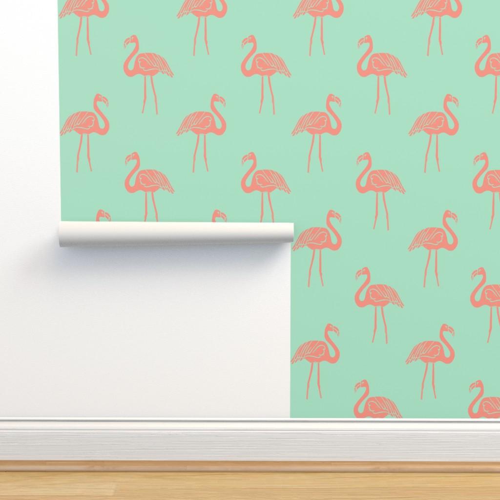 Flamingo Fabric Simple Tropical Wallpaper Spoonflower