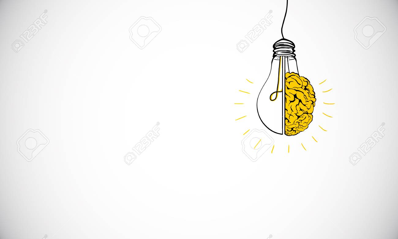 Creative Lamp Brain Sketch On White Wallpaper Idea And Brainstorm