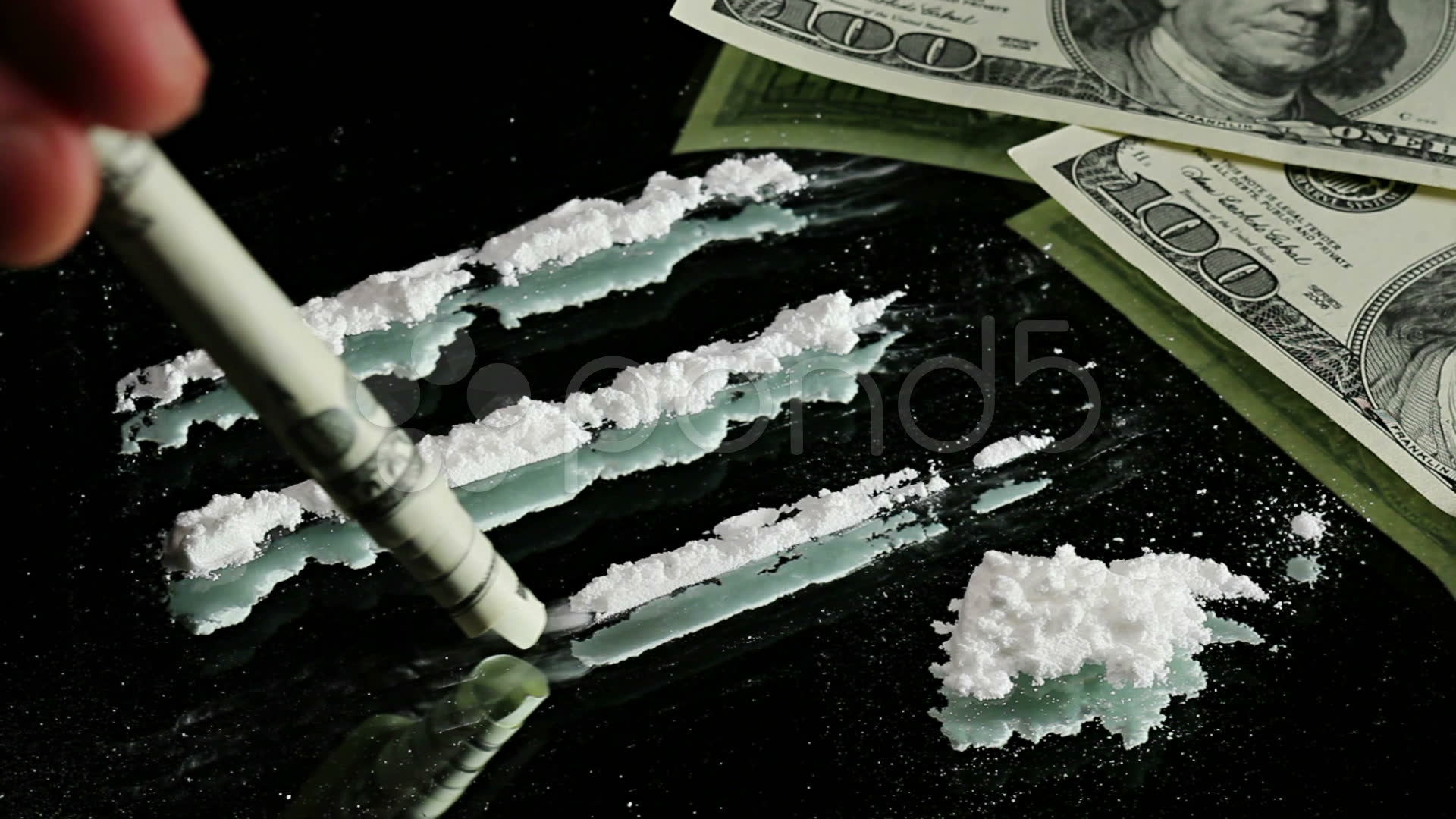 Cocaine Snorted Through Rolled Dollar Banknote Stock Video